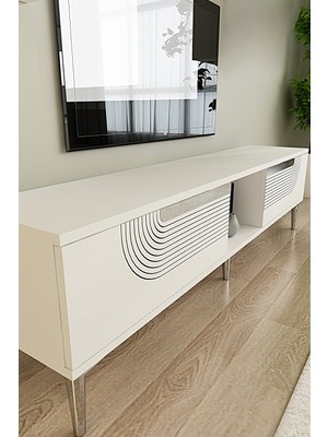 Yumedi Design TSA1508BS - Dünya Tv Stand , Tv Sehpası 150CM Beyaz-Silver