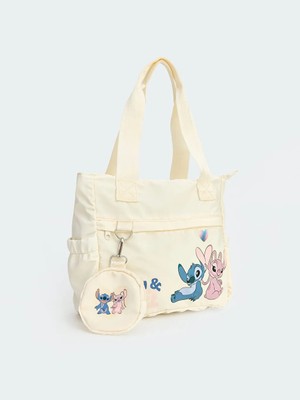 LC Waikiki Ekru Stitch ve Angel Baskılı Kız Çocuk Omuz Çantası
