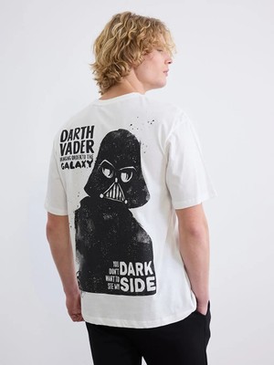 LC Waikiki Beyaz Bisiklet Yaka Erkek Star Wars Baskılı Tişört