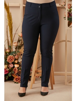 Rmg Büyük Beden Kadın Lacivert Kumaş Pantolon %50 Polyester %47 Viskoz %3 Elestan Şık Model