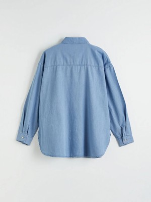 LC Waikiki Indigo Gömlek Yaka Oversize Kadın Jean Tunik