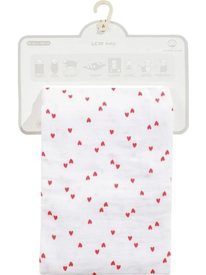 LC Waikiki Ekru Kalp Baskılı Kız Bebek Battaniyesi 90X100 cm