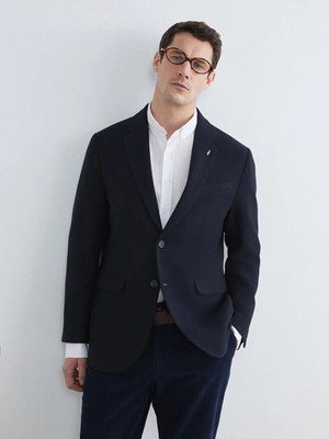 LC Waikiki Lacivert Standart Kalıp Yün Karışımlı Erkek Blazer Ceket