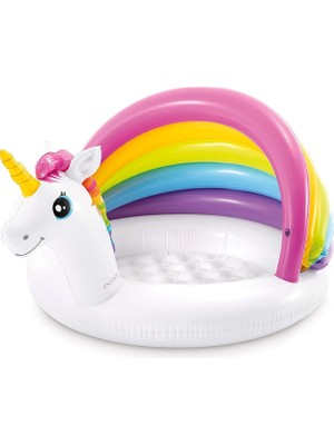 Intex Unicorn Şekilli Bebek Havuzu 127X102X69 cm Gölgelikli Yumuşak Şişme Taban Beyaz Renk