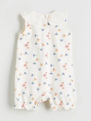 LC Waikiki Ekru Bebe Yaka Çiçekli Kız Bebek Tulum