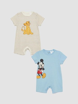 LC Waikiki Ekru Aslan Kral ve Mickey Mouse Baskılı Bebek Tulum 2'li