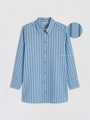 LC Waikiki Mavi Çizgili Oversize Kadın Gömlek Tunik