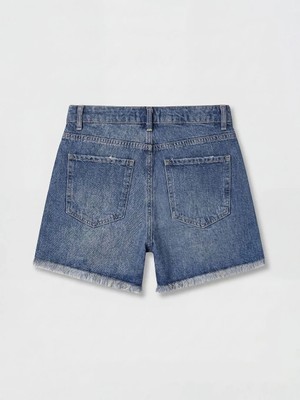 LC Waikiki Indigo Yüksek Bel Püsküllü Kadın Jean Şort