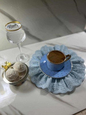 Nurgita Home Fırfırlı Fistolu Duck Keten Kahve Sunum Peçetesi &kokteyl Peçete &bardak Altlığı (1 Adet Mavi)