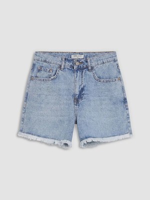 LC Waikiki Indigo Yüksek Bel Püsküllü Kadın Jean Şort