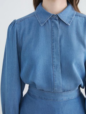 LC Waikiki Indigo Kadın Jean Gömlek Tunik