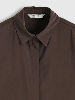 LC Waikiki Kahverengi Modal Karışımlı Crop Kadın Gömlek