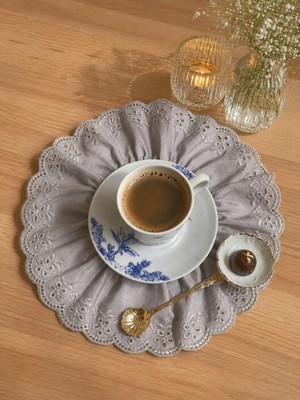 Nurgita Home Fırfırlı Fistolu Duck Keten Kahve Sunum Peçetesi & Koktey Peçete & Bardak Altlığı (1 Adet Gri )