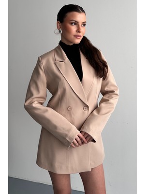 Moda Armanc Kadın Düğme Detaylı Oversize Blazer Ceket