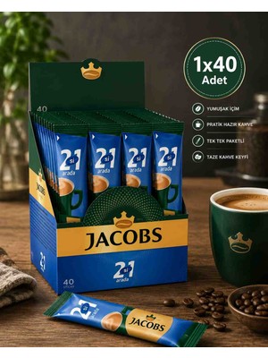 Jacobs 2’si 1 Arada Yumuşak Lezzetli Hazır Kahve 40’lı Stick Paket Pratik Kullanım