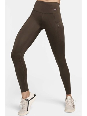 Nike Trainng Go Dri Fit Infinalock Full Length 6 Cepli Toparlayıcı Reflektörlü Antrenman Taytı Koyu Kahverengi
