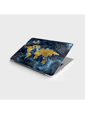 Peri Store Laptop Bilgisayar Notebook Pc Kaplama Etiketi Altın Dünya Haritası