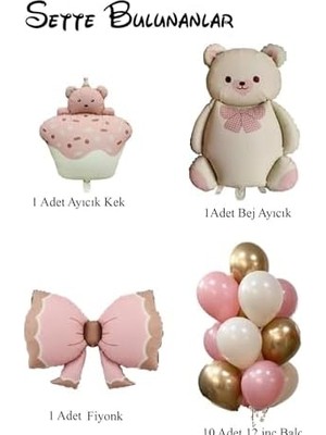 Peri Store Baby Shower Retro Ayıcık Temalı Kız Bebek Kutlama Seti