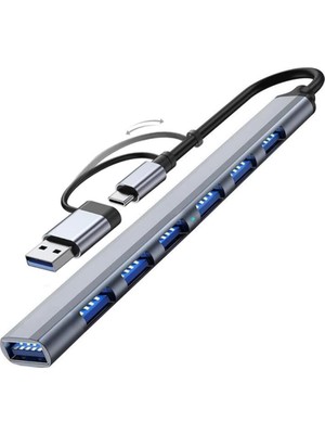 Peri Store 7in1 USB ve Type-C Girişli USB Çoğaltıcı 7in1 USB 3.0 Çoğaltıcı Type-C To USB Çevirici Akım Korumalı