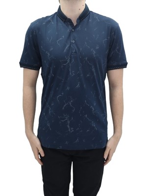 Santa Fistan Store Erkek Desenli Spor Kesim Rahat Kalıp Cepsiz Polo Yaka T-Shirt