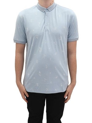 Santa Fistan Store Erkek Desenli Spor Kesim Rahat Kalıp Cepsiz Polo Yaka T-Shirt