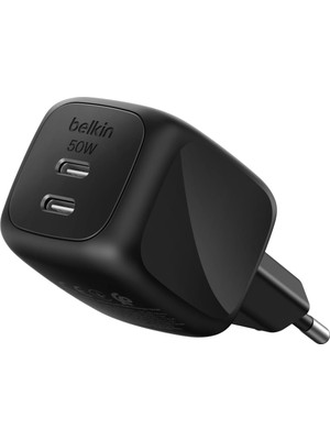 Peri Store 2 Bağlantı Noktalı Usb-C Şarj Cihazı 50 W, 2x Usb-C Çift Bağlantı Noktalı Gan Şarj Cihazı, Macbook, 17, iPad Pro, Chromebook, Galaxy S25 Ultra, 10 Vb. Için, Seyahat Için, Siyah
