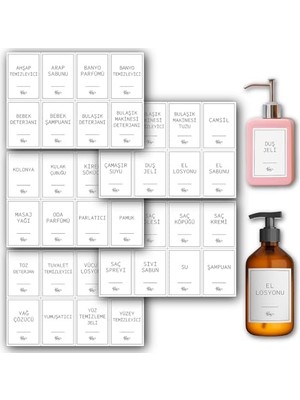 Peri Store 40 Parça Beyaz Banyo ve Mutfak Etiketi - Temizlik Malzemeleri Için Suya Dayanıklı Baskılı - Deterjan Kutusu Düzenleyici Kendinden Yapışkanlı Çıkartma Şişe Kutu Sabun Şampuan Etiketi (Beyaz)