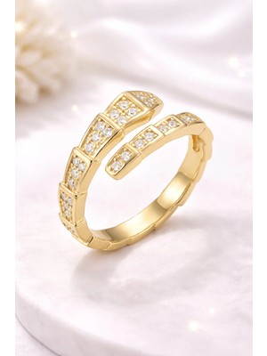 Sylvera Shop Yılan Formlu Dolamalı Taşlı Yüzük - Ayarlanabilir (Gold Renk)