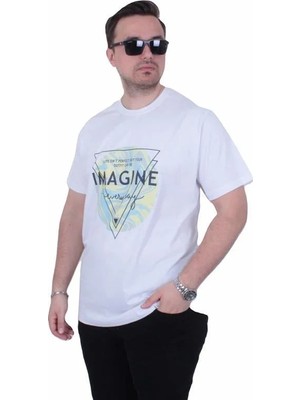 Starbattal Erkek Büyük Beden Sıfır Yaka Tişört Imagine 26132 Beyaz