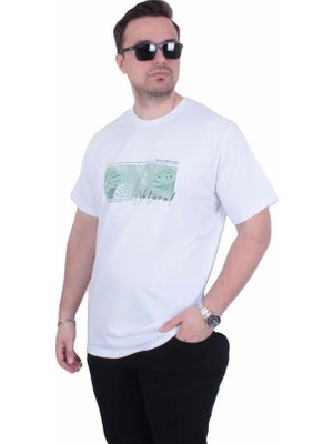 Starbattal Erkek Büyük Beden Sıfır Yaka Tişört Natural 26134 Beyaz
