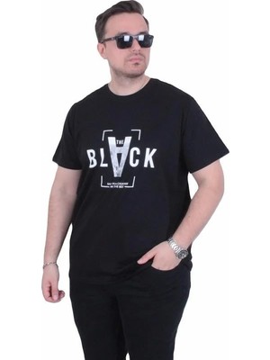 Starbattal Erkek Büyük Beden Sıfır Yaka Tişört Black 26135 Sıyah