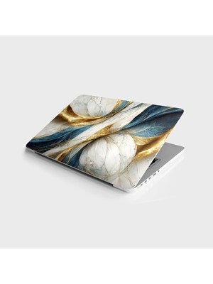 Peri Store Laptop Bilgisayar Notebook Pc Kaplama Etiketi Lüks Mermer Altın Mavi Beyaz
