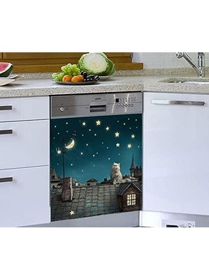 Peri Store Bulaşık Makinesi Kaplama Beyaz Eşya Kaplama Gece Kedi