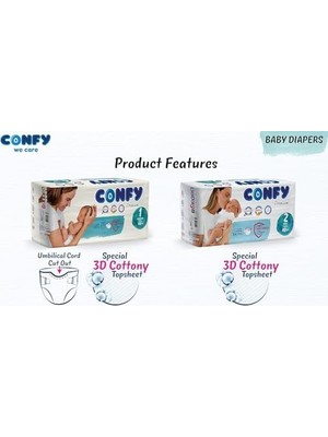 Peri Store Confy Premium Yenidoğan Bebek Bezi 1 Numara | 2-5 kg | 70 Adet | Ekonomik Paket