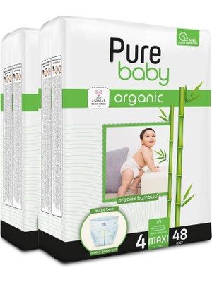 Peri Store Pure Baby Organik Bambu Özlü Külot Bez 2'li Paket 4 Numara Maxi 96 Adet