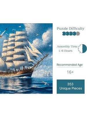 Peri Store Ahşap Puzzle Yetişkin - Yelkenli Efsanesi - 353 Parça, 29 x 29 cm - Yapıştırıcı Folyo Dahil - Benzersiz Şekilli Parçalar & Özel Figürler - S1-08