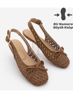 Marjin Kadın Fileli El Örgüsü Bantlı Mary Jane Günlük Babet Malinda Taba Hasır