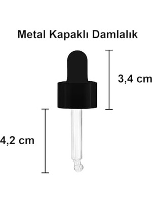Peri Store 10 ml Metal Kapaklı Damlalık Dropper Şişesi Serum 10 cc Cam Şişe 6 Adet (Siyah Kapak, Şeffaf)