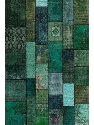 Peri Store Dizayn Trunk Patchwork Desenli Şönil Pamuk Tabanlı Yıkanabilir Kaymaz Antibakteriyel Salon Halısı 200X300