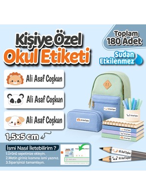 Obibaskı Kişiye Özel Okul Etiket Seti - 180 Adet - Kokusuz Ekolojik Mürekkep Pvc Etiket Sticker Sudan Etkilenmez