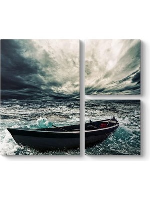 Peri Store Hırçın Denizde Kayık Tablosu 88 x 73-3 Parçalı