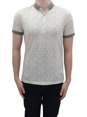 Santa Fistan Store Erkek Desenli Spor Kesim Dar Kalıp Cepsiz Polo Yaka T-Shirt