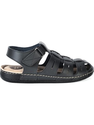 Apella 954-4 Baron Yazlık Erkek Sandalet Ayakkabı Siyah Microfiber Malzeme ile Rahat Taban