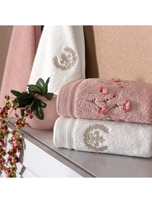 Peri Store Taç Pure Desenli Pamuk Hamam Seti, Pudra Krem, S-M/l-Xl