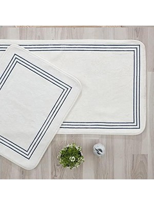 Peri Store Zen Çizgi Nakışlı 2'li (60 x 100 Cm) Banyo Paspas Set Indigo