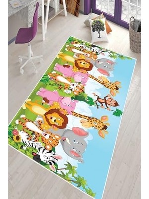 Peri Store Pelangi Çok Renkli Desenli Yıkanabilir Kaymaz Taban Leke Tutmazbebek ve Çocuk Odası Halısı, Çok Renkli 100 x 150