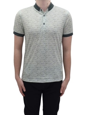 Santa Fistan Store Erkek Desenli Spor Kesim Dar Kalıp Cepsiz Polo Yaka T-Shirt