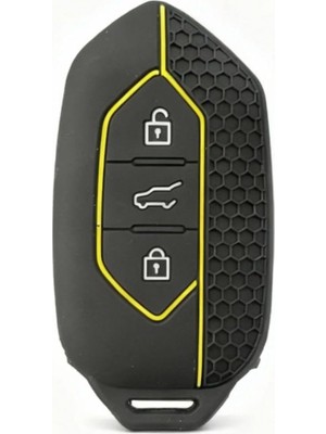 Assess Store Autohan Keys Togg T10X T10F Uyumlu Akıllı Anahtar Kılıfı, 3 Tuşlu, Petek Desenli (Sarı Çizgili)