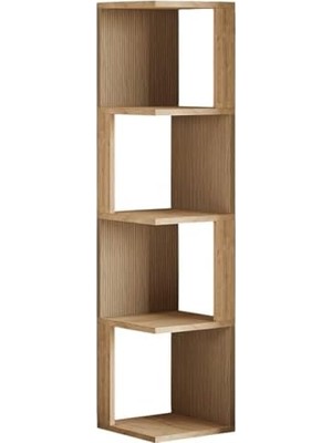 Peri Store Herry Köşe Kitaplık – Dekoratif Raf Ünitesi, Modern Kütüphane, Meşe/safir Meşe