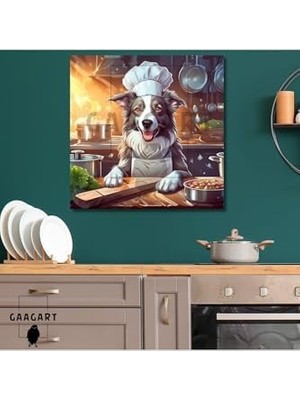 Peri Store Kare Kanvas Mutfak Tablosu Aşçı Hayvanlar Border Collie Köpek, 50 x 50